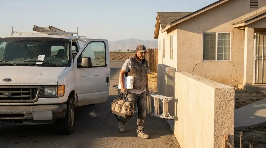 Drywall Repair Earlimart: Costs, Contractors & How Rural Central Valley Pricing Differs from Bakersfield 5 Professional drywall repair contractor arriving at a home in Earlimart, California