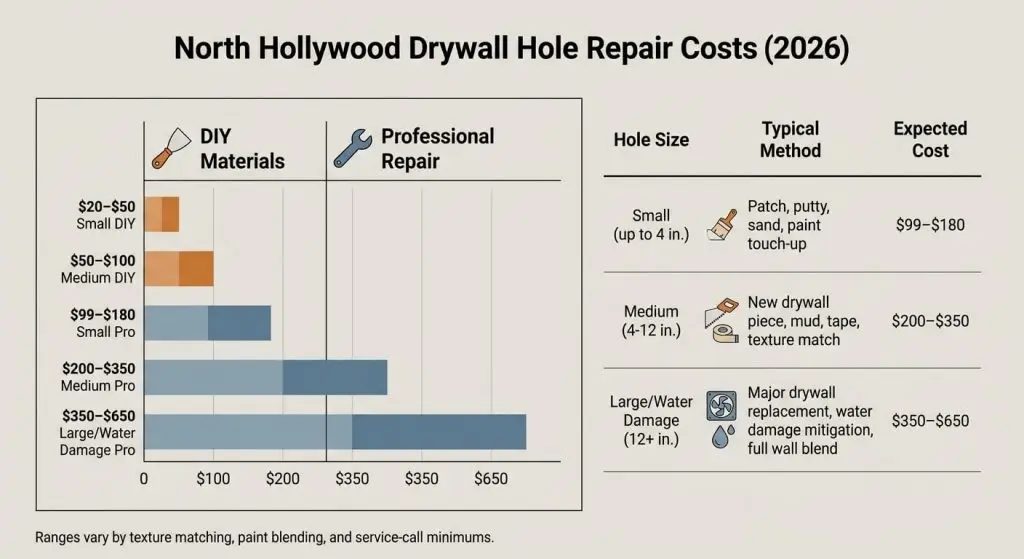 How to Repair A Doorknob and Punch Holes in North Hollywood: A Beginner’s Guide 2026 4 Chart showing drywall repair costs for doorknob and punch holes in North Hollywood.