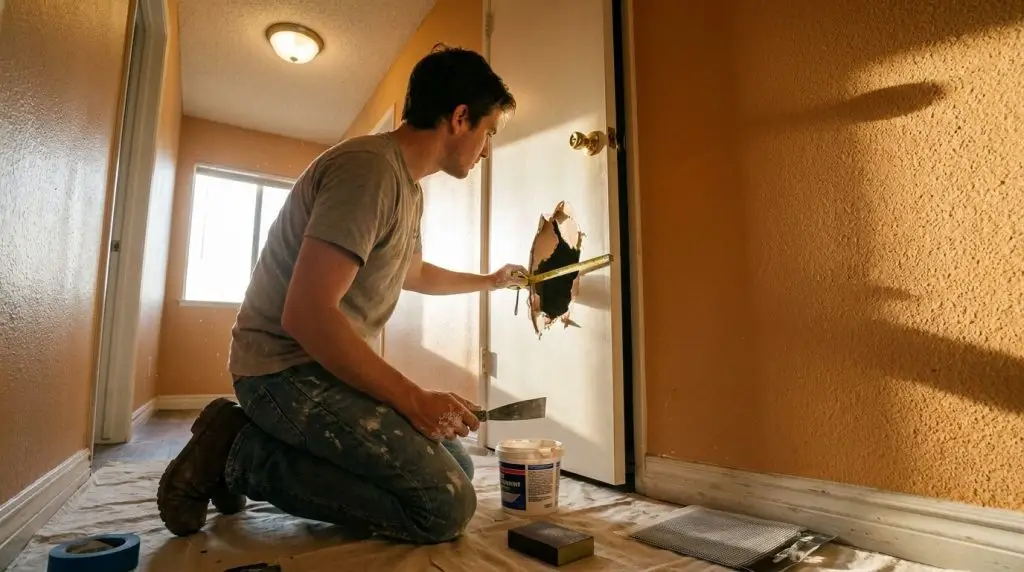 How to Repair A Doorknob and Punch Holes in North Hollywood: A Beginner’s Guide 2026 3 Professional repairing drywall damage in a North Hollywood home.