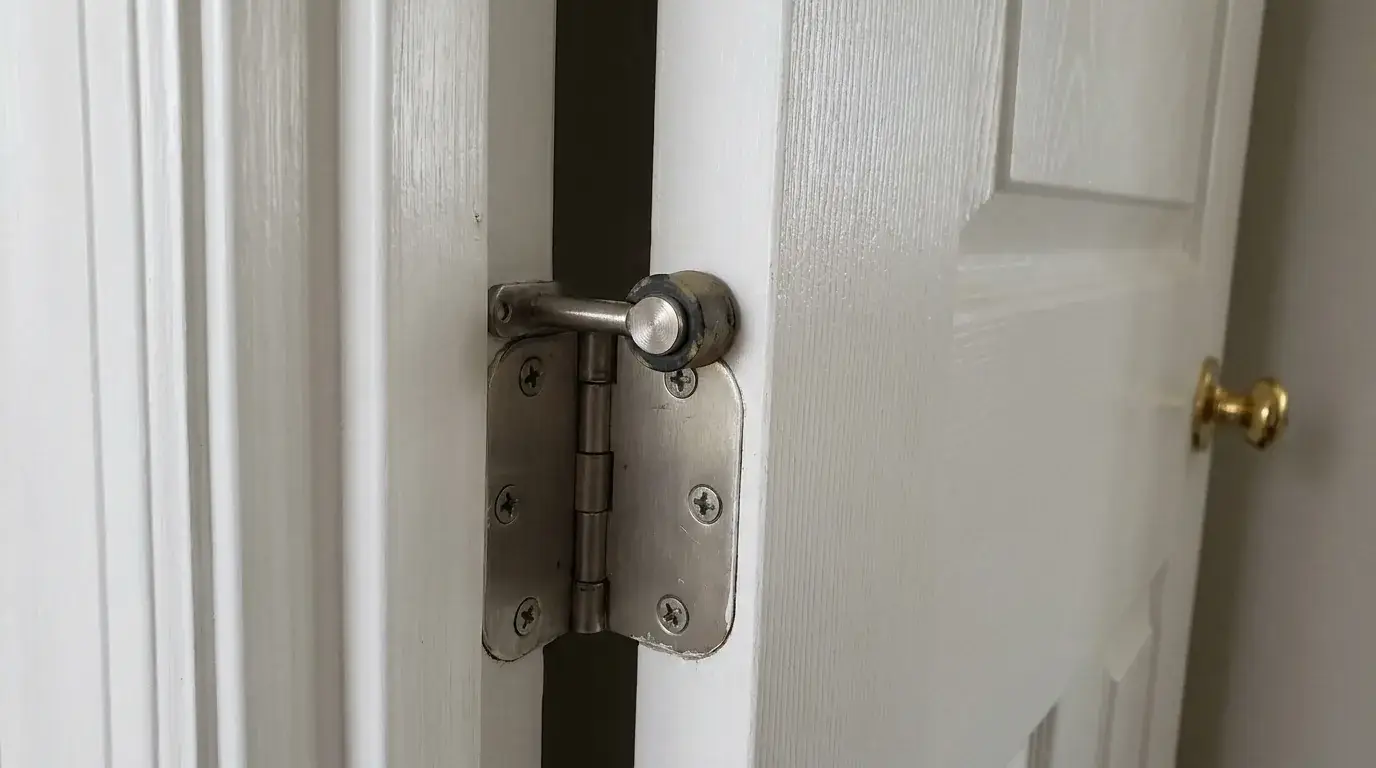 Hinge-pin door stop on the top hinge preventing the door from swinging far enough for the knob to hit the wall