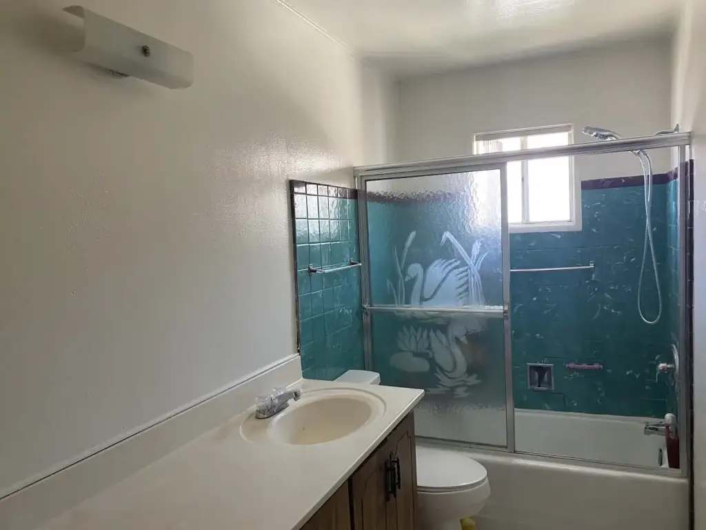 Repaired bathroom walls with vintage tile