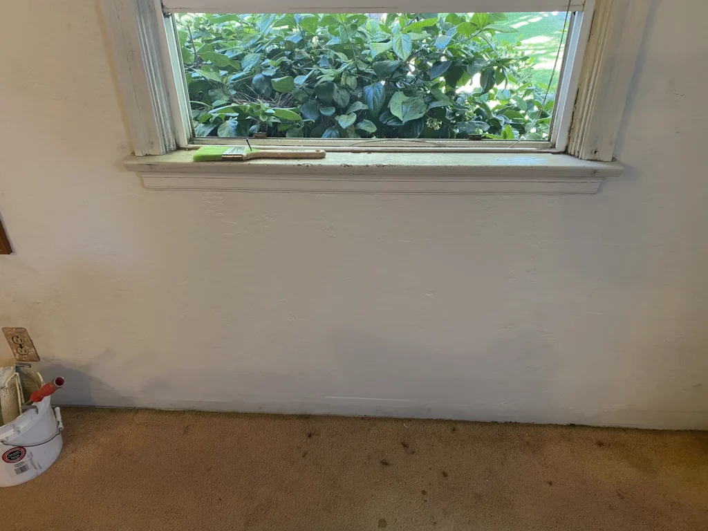 Repaired wall below window