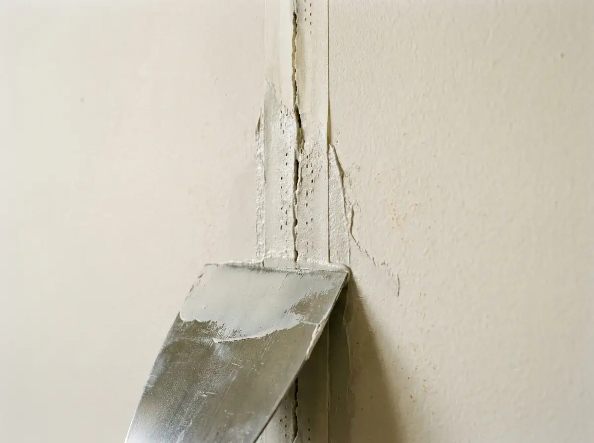 How to Repair a Crack in Drywall: 7 Steps That Hold Up 2 Paper tape embedded over a drywall crack as a 6-inch knife smooths wet joint compound down the seam.